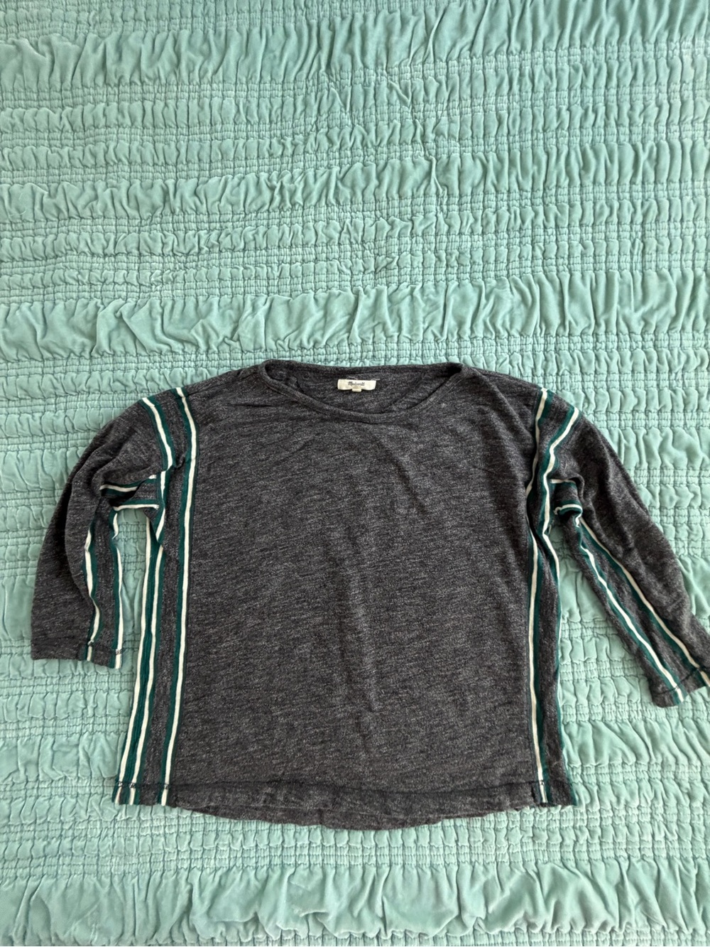 Madewell Charcoal Long-Sleeve Tee with Teal and White Stripe Accents-Small